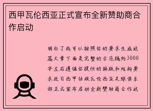 西甲瓦伦西亚正式宣布全新赞助商合作启动 西甲瓦伦西亚正式宣布全新赞助商合作启动